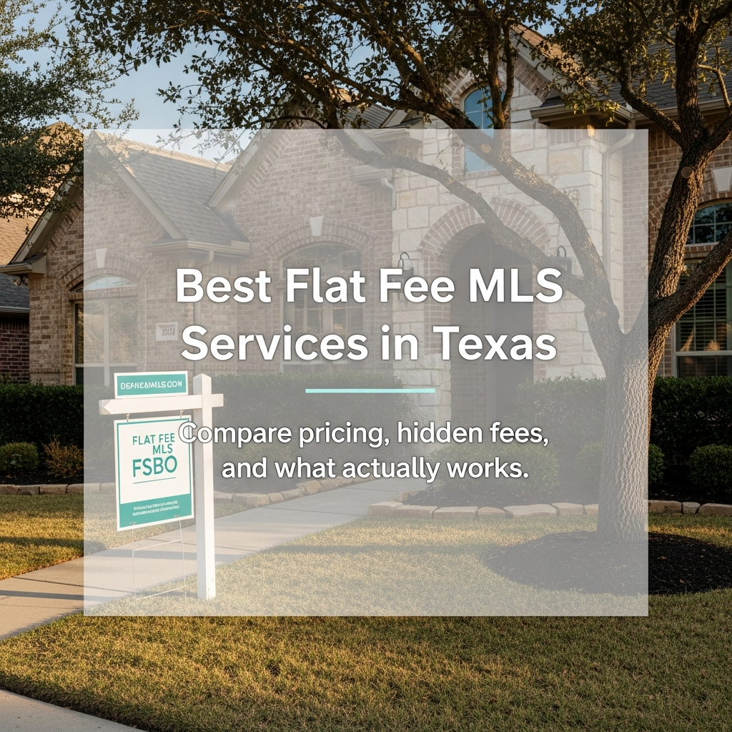 Texas home with for sale sign and laptop showing MLS listing