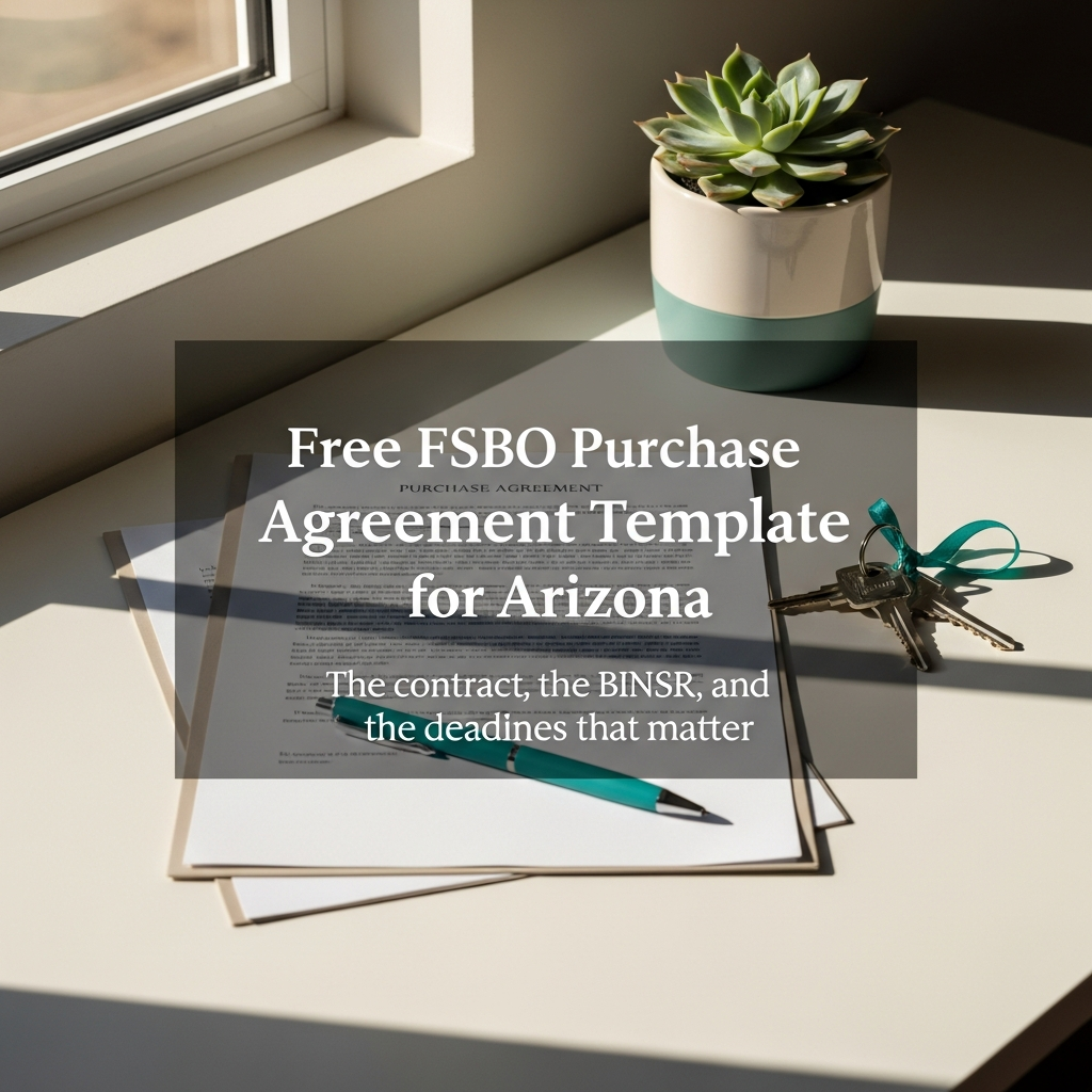 Arizona residential purchase agreement form on a desk with a pen and house keys in warm light