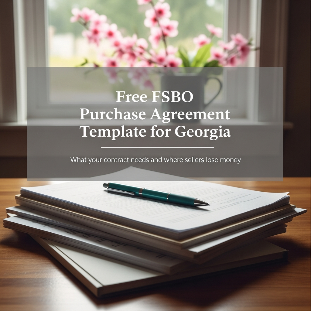 Georgia residential purchase agreement on a desk next to a pen and house keys