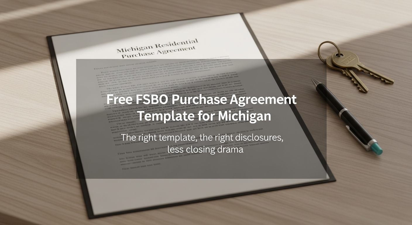 Michigan residential purchase agreement with a pen and house keys on a wooden desk