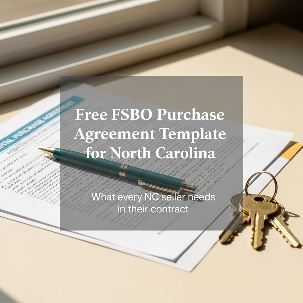 North Carolina residential purchase agreement on a desk beside a pen and house keys