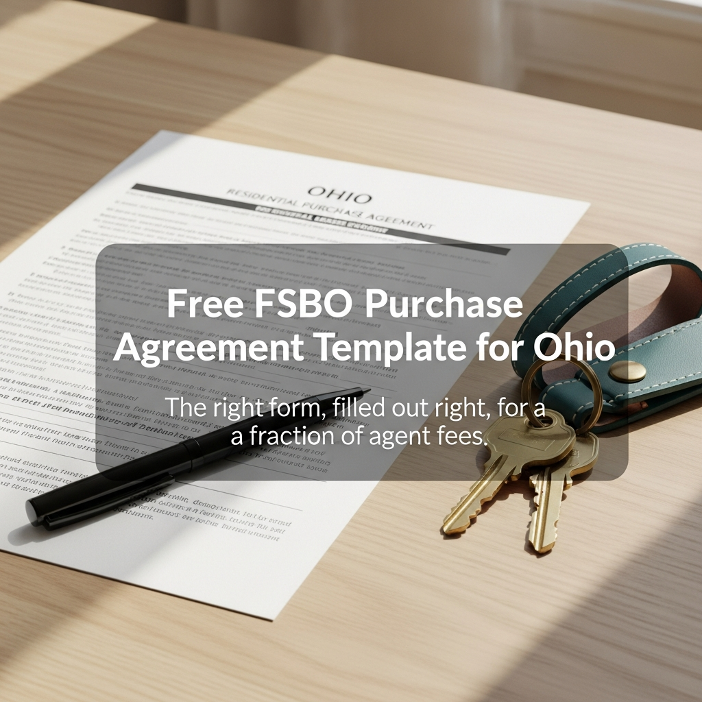 Ohio residential purchase agreement form on a wooden table with a pen and house keys
