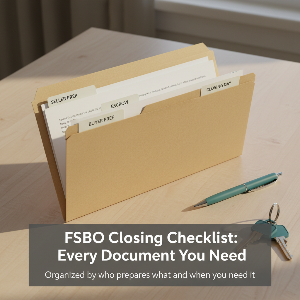Organized folder of closing documents with a pen and house keys on a clean desk