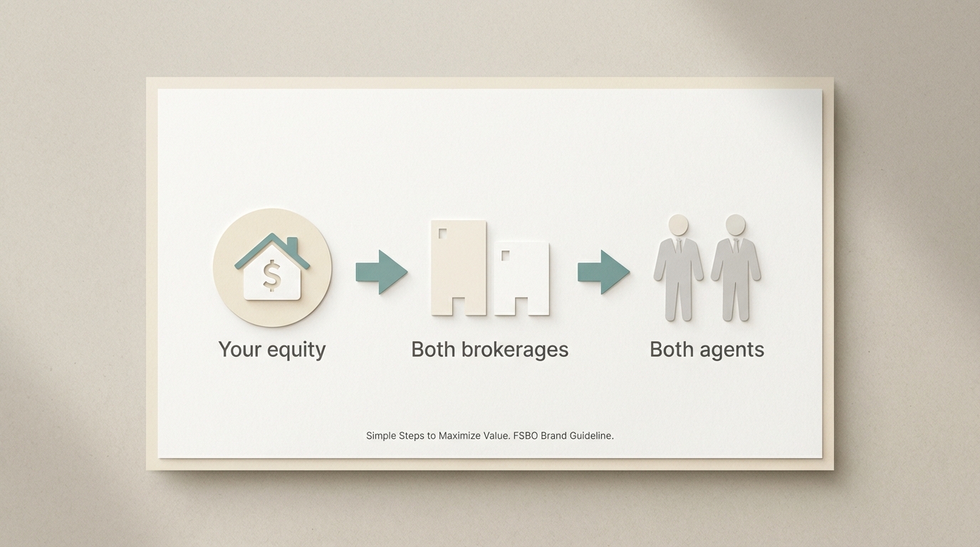 Flow diagram showing seller equity passing through both brokerages before reaching both agents