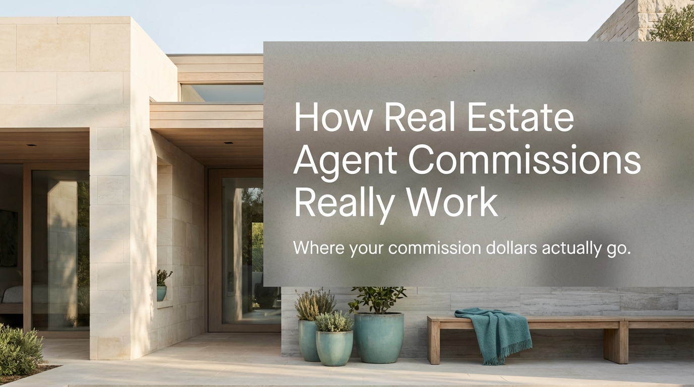 Modern home patio with text: How Real Estate Agent Commissions Really Work