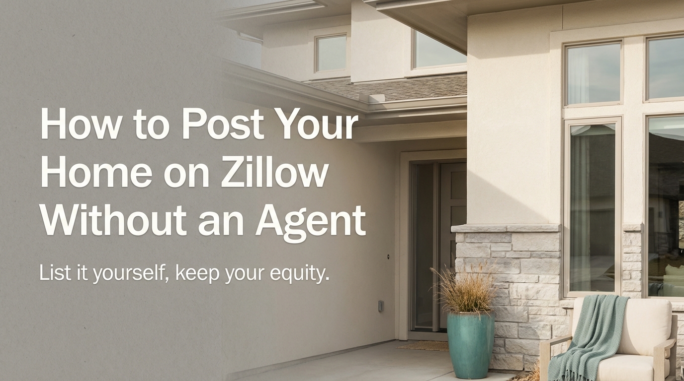 Home front porch with text: How to Post Your Home on Zillow Without an Agent