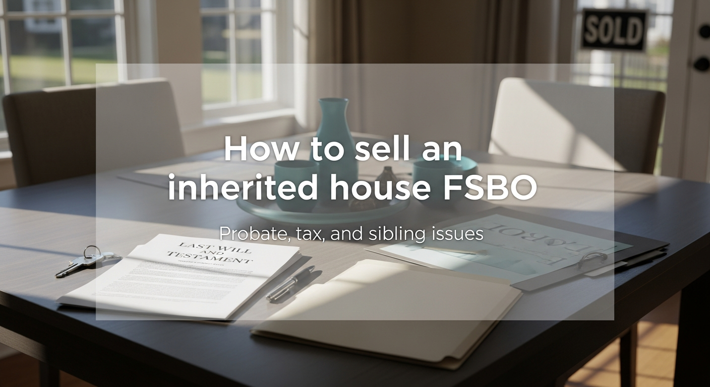 Inherited house with probate papers and a sold sign on a dining table