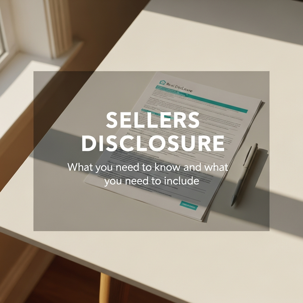 Kitchen table with a seller's disclosure form and pen in warm daylight