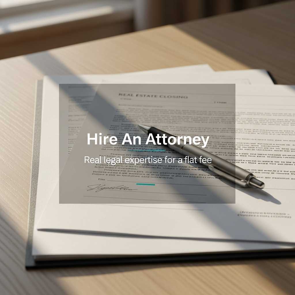 Close-up of closing paperwork on a clean desk with warm daylight
