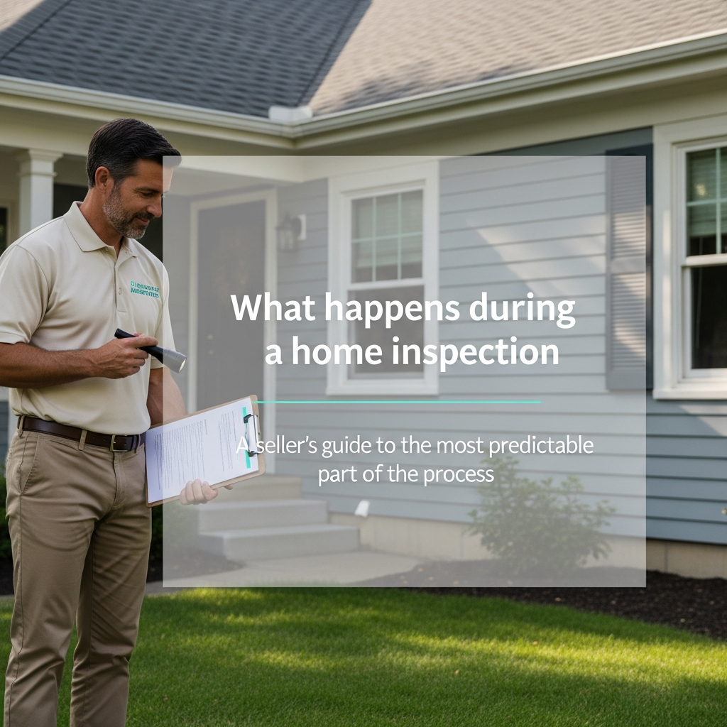 Home inspector examining the exterior of a suburban house with clipboard in hand